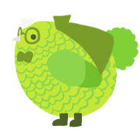 A lime and grass chicken with a lace pattern