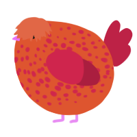 A vermilion and crimson chicken with a speckle pattern