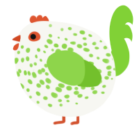 A white and grass chicken with a speckle pattern