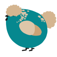 A teal and beige chicken with a neck-speckle pattern