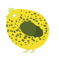 A yellow and olive chicken with a speckle pattern
