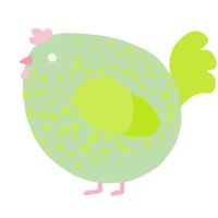 A gluppy and lime chicken with a speckle pattern
