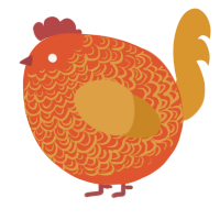 A vermilion and orange chicken with a double-lace pattern