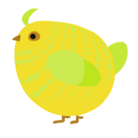 A yellow and lime chicken with a bar pattern