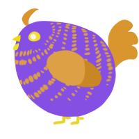 A blurple and orange chicken with a bar pattern