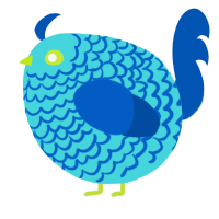 A aqua and ultramarine chicken with a lace pattern