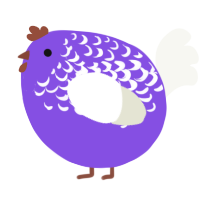 A blurple and white chicken with a half-lace pattern