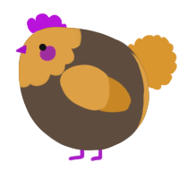 A bark and orange chicken with a head pattern