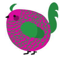 A fuchsia and viridian chicken with a lace pattern