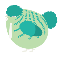 A gluppy and turquoise chicken with a half-bar pattern