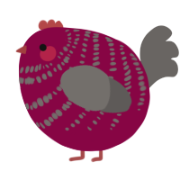 A maroon and grey chicken with a bar pattern