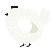 A white chicken with a speckle pattern