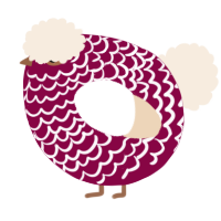 A maroon and cream chicken with a lace pattern