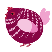 A maroon and pink chicken with a bar pattern