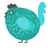 A turquoise and aqua chicken with a speckle pattern