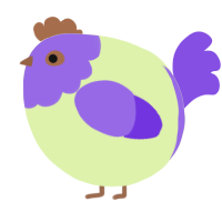 A apple and blurple chicken with a head pattern