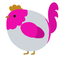 A mist and fuchsia chicken with a head pattern