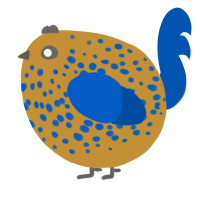 A gold and ultramarine chicken with a speckle pattern