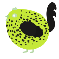 A lime and sable chicken with a speckle pattern
