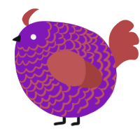 A violet and red chicken with a lace pattern