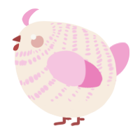 A cream and pink chicken with a bar pattern