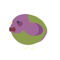 A chartreuse and violet chicken with a head pattern