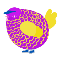 A amethyst and yellow chicken with a lace pattern