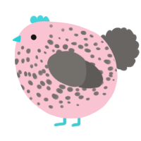 A rose and grey chicken with a speckle pattern