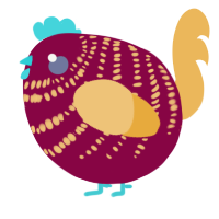 A maroon and honey chicken with a bar pattern