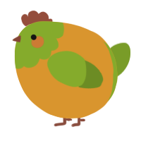 A orange and chartreuse chicken with a head pattern
