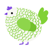 A white and grass chicken with a lace pattern