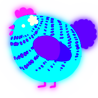 A sky and blurple chicken with a bar pattern
