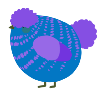 A sapphire and blurple chicken with a bar pattern