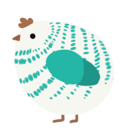 A white and turquoise chicken with a bar pattern
