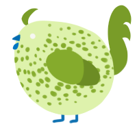 A apple and chartreuse chicken with a speckle pattern