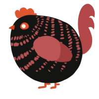 A black and red chicken with a bar pattern
