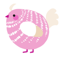 A pink and cream chicken with a bar pattern