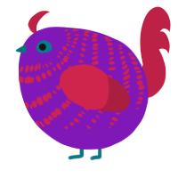 A violet and crimson chicken with a bar pattern
