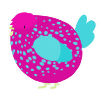 A fuchsia and aqua chicken with a speckle pattern