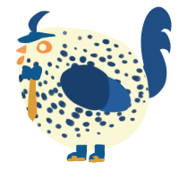 A black and honey chicken with a speckle pattern