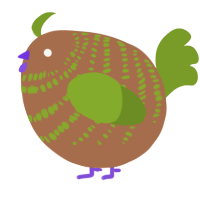A brown and chartreuse chicken with a bar pattern