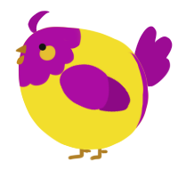 A yellow and plum chicken with a head pattern