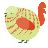 A lemon and vermilion chicken with a bar pattern