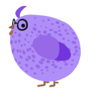A lilac and blurple chicken with a speckle pattern