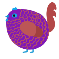 A violet and red chicken with a lace pattern