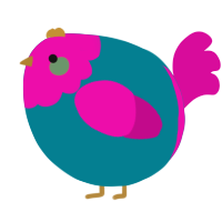 A sea and fuchsia chicken with a head pattern