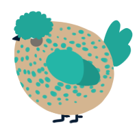 A beige and turquoise chicken with a speckle pattern