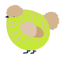 A lime and beige chicken with a bar pattern