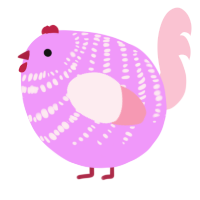 A lavender and rose chicken with a bar pattern
