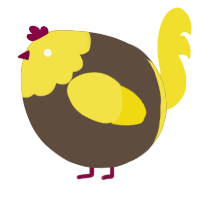 A bark and yellow chicken with a head pattern